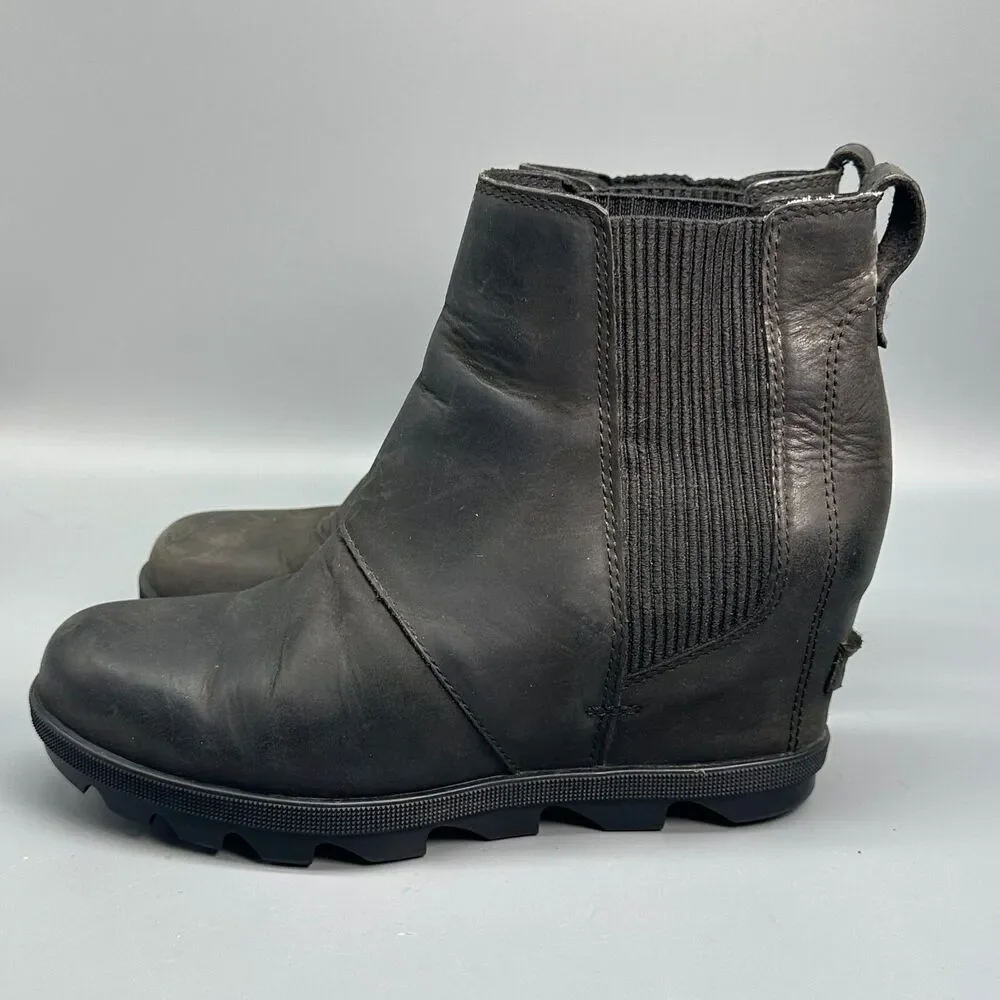 Sorel Joan of Arctic Wedge II Women's 6.5 Black Round Toe Pull On Chelsea Boots